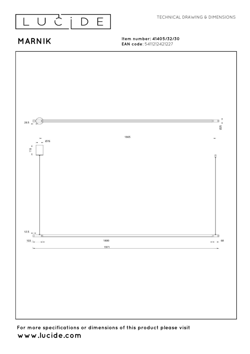 Lucide MARNIK - Závesné svietidlo - Ø 2,5 cm - LED Rozm. - 1x32W 2700K/4000K - Čierna
